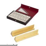 Mozlly Value Pack CHH Double 6 Jumbo Domino Ivory Faux Leather Case 4.75 x 8.2 x 1.1 and Natural Wooden Domino Tile Holders Racks 8 x 1.5 inch 2pc Set.  B07L1861S1